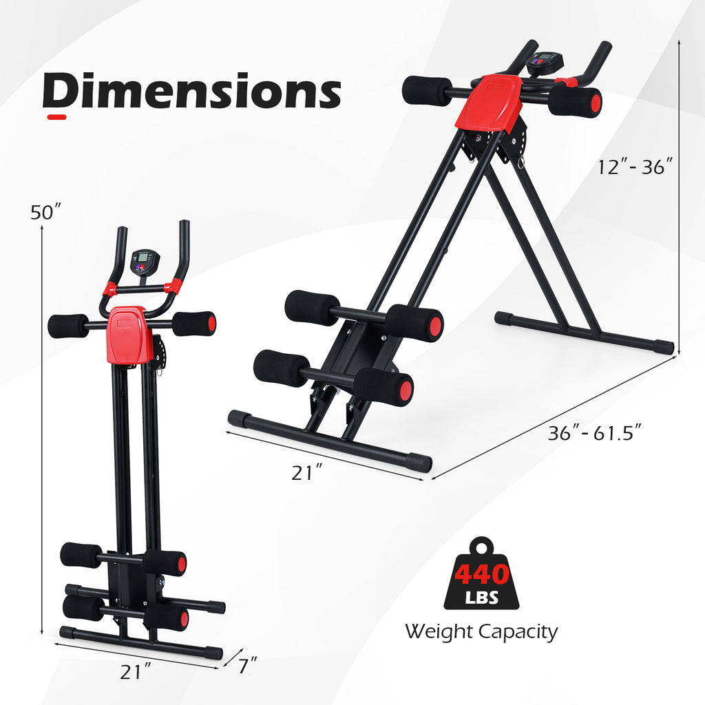 Foldable Ab Workout Equipment with LCD Monitor - Adjustable Abdominal Trainer Black