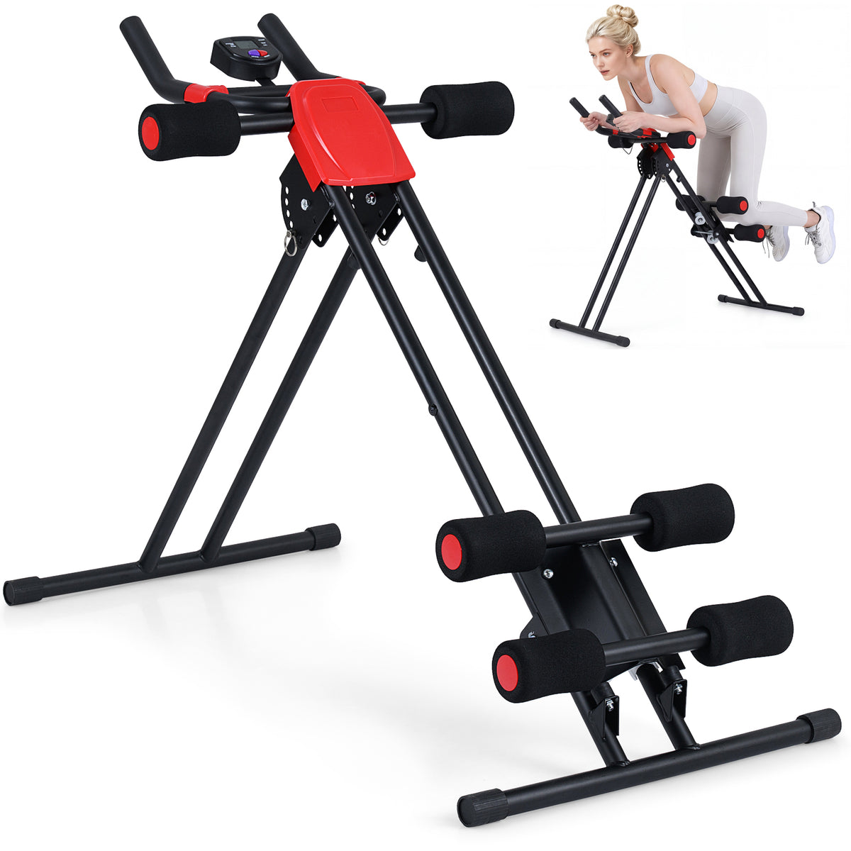 Foldable Ab Workout Equipment with LCD Monitor - Adjustable Abdominal Trainer Black