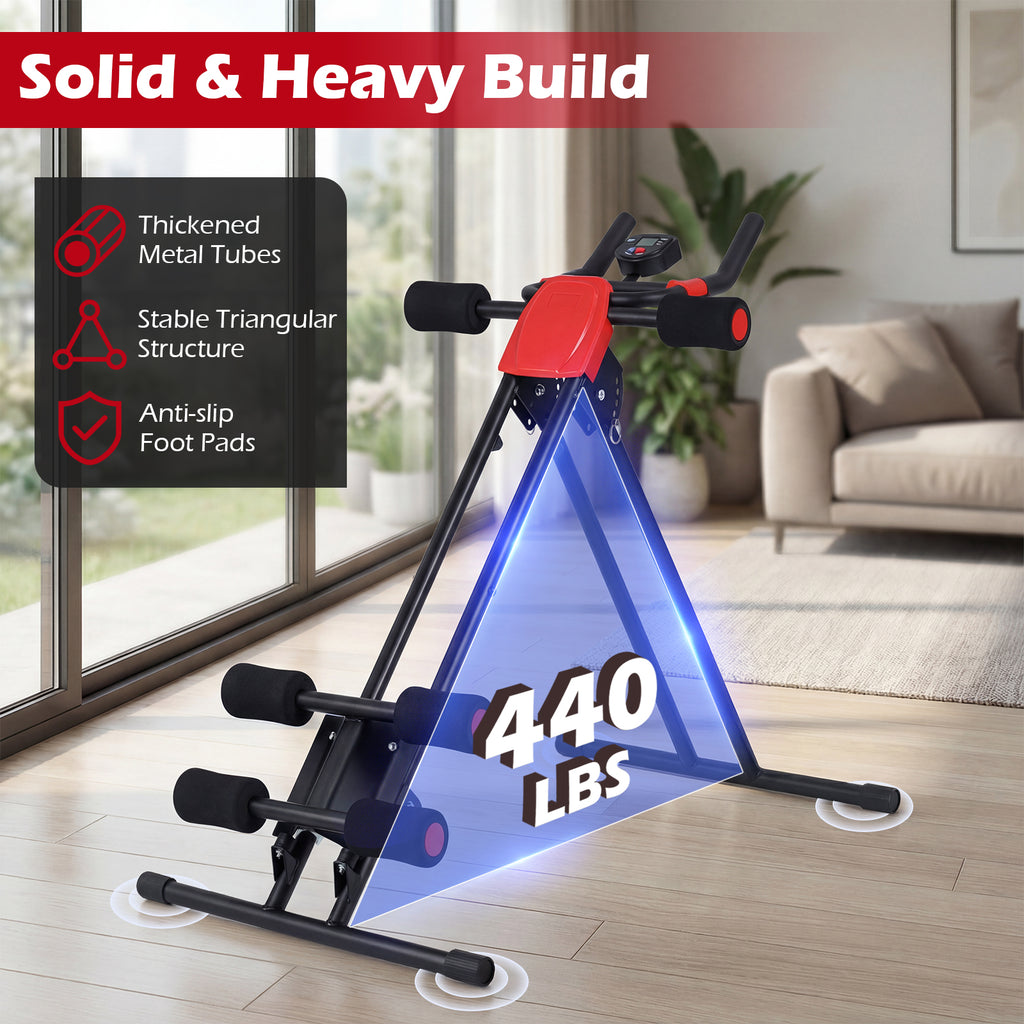 Foldable Ab Workout Equipment with LCD Monitor - Adjustable Abdominal Trainer Black