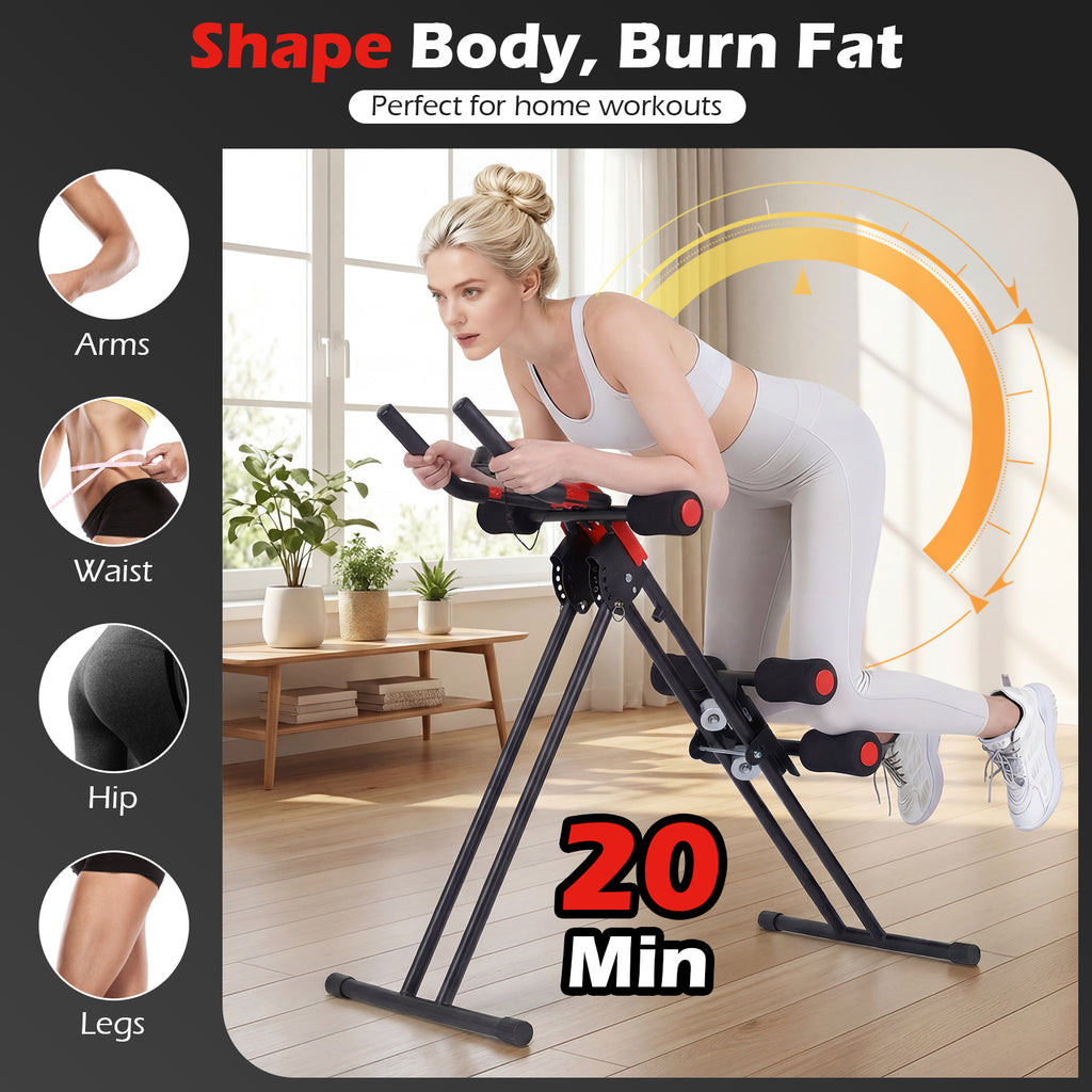 Foldable Ab Workout Equipment with LCD Monitor - Adjustable Abdominal Trainer Black