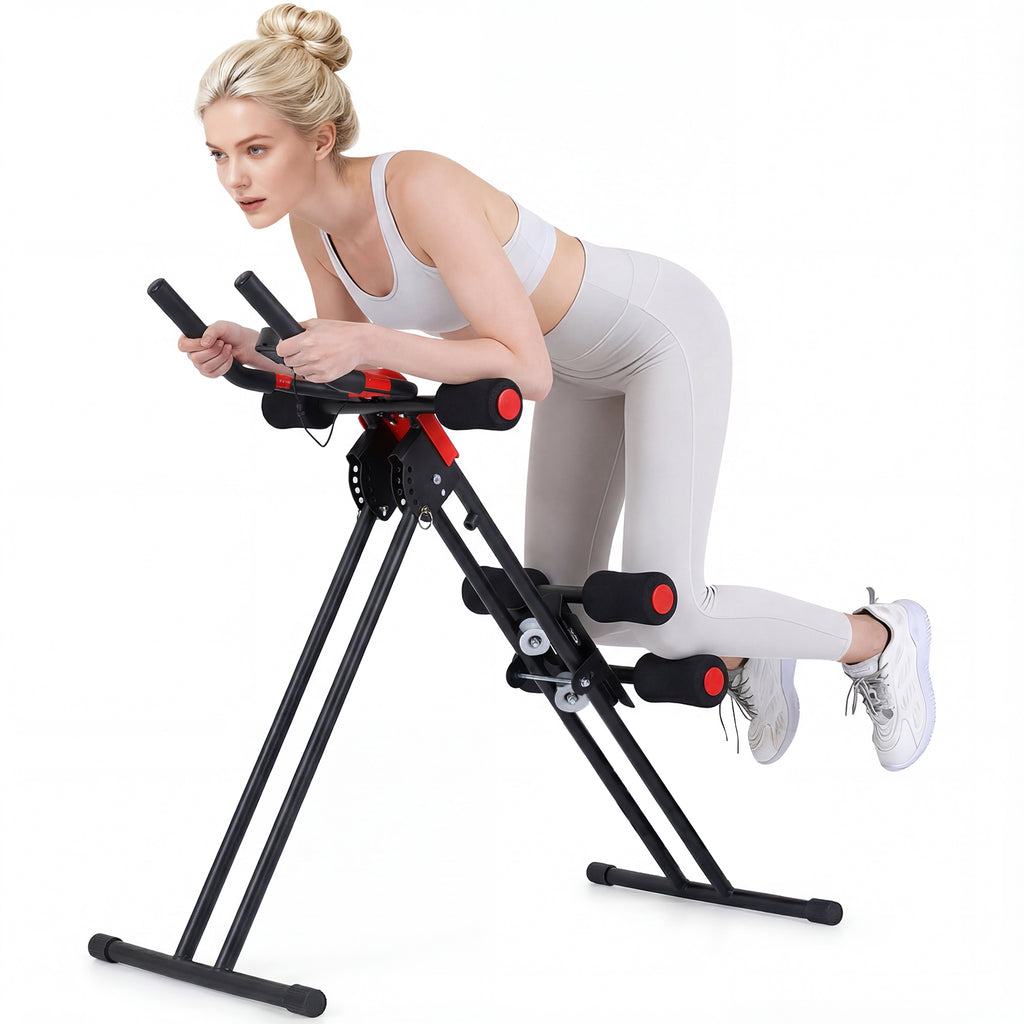 Foldable Ab Workout Equipment with LCD Monitor - Adjustable Abdominal Trainer Black
