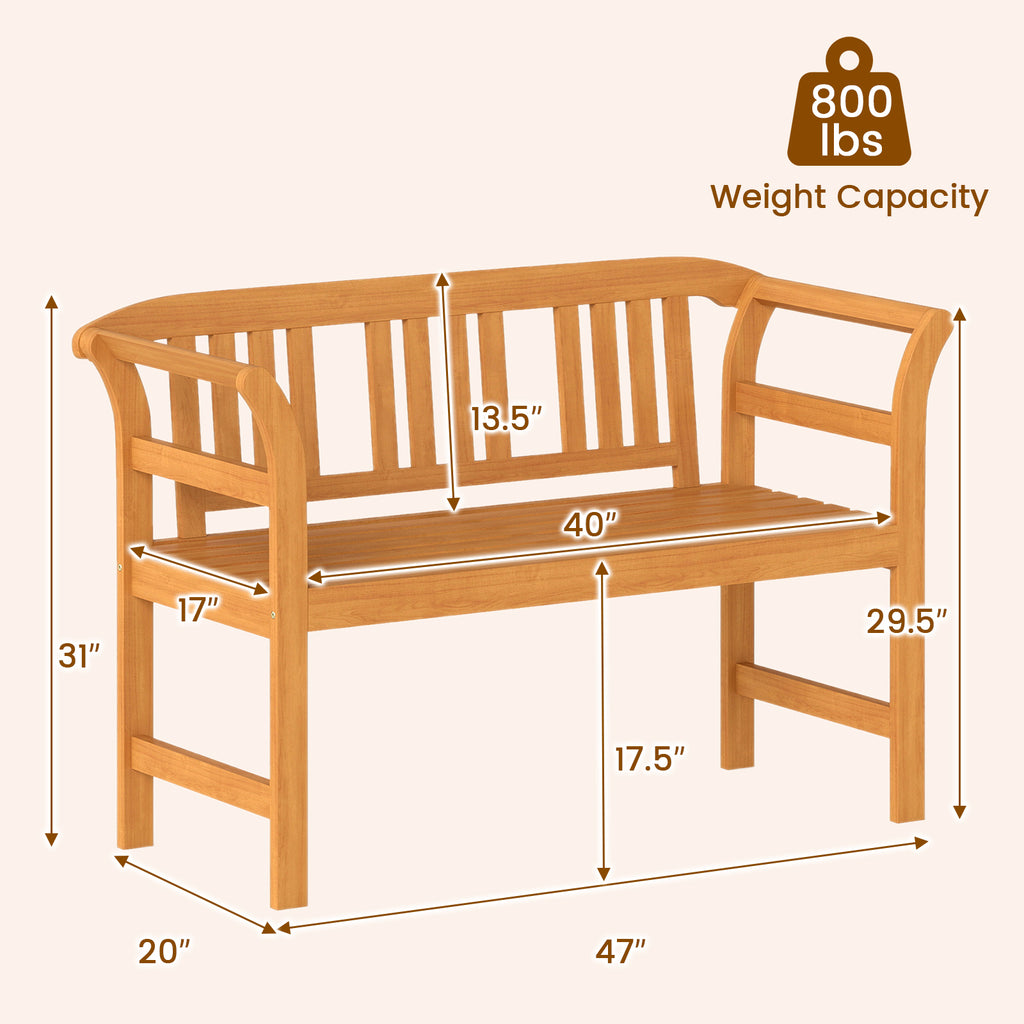Acacia Wood 2-Person Patio Loveseat with Backrest and Armrests - 40 Inch