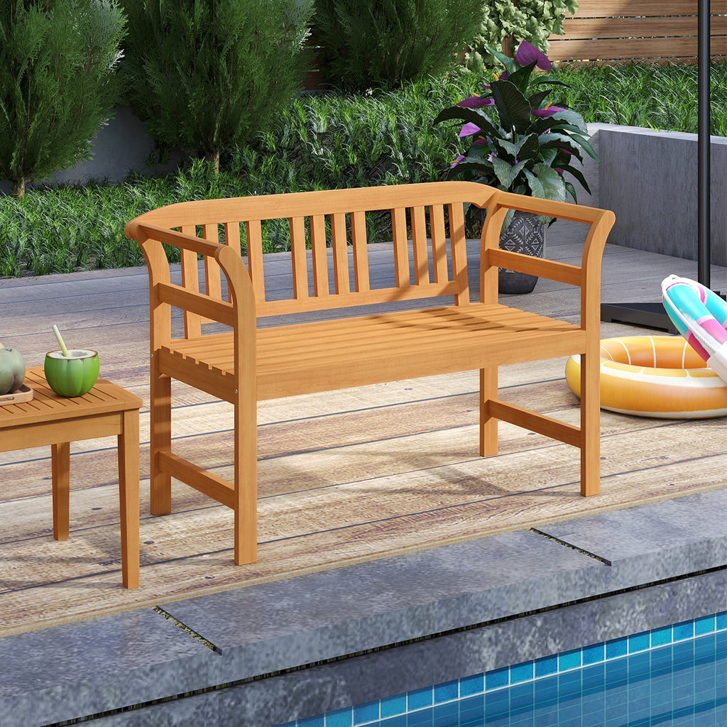 Acacia Wood 2-Person Patio Loveseat with Backrest and Armrests - 40 Inch