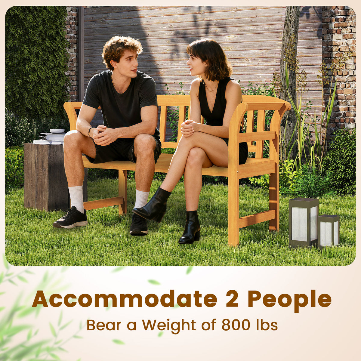 Acacia Wood 2-Person Patio Loveseat with Backrest and Armrests - 40 Inch