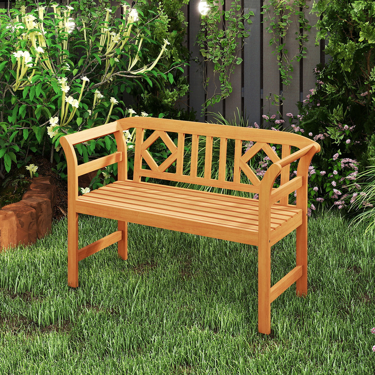 Acacia Wood 2-Person Patio Loveseat with Armrests - 40 Inch