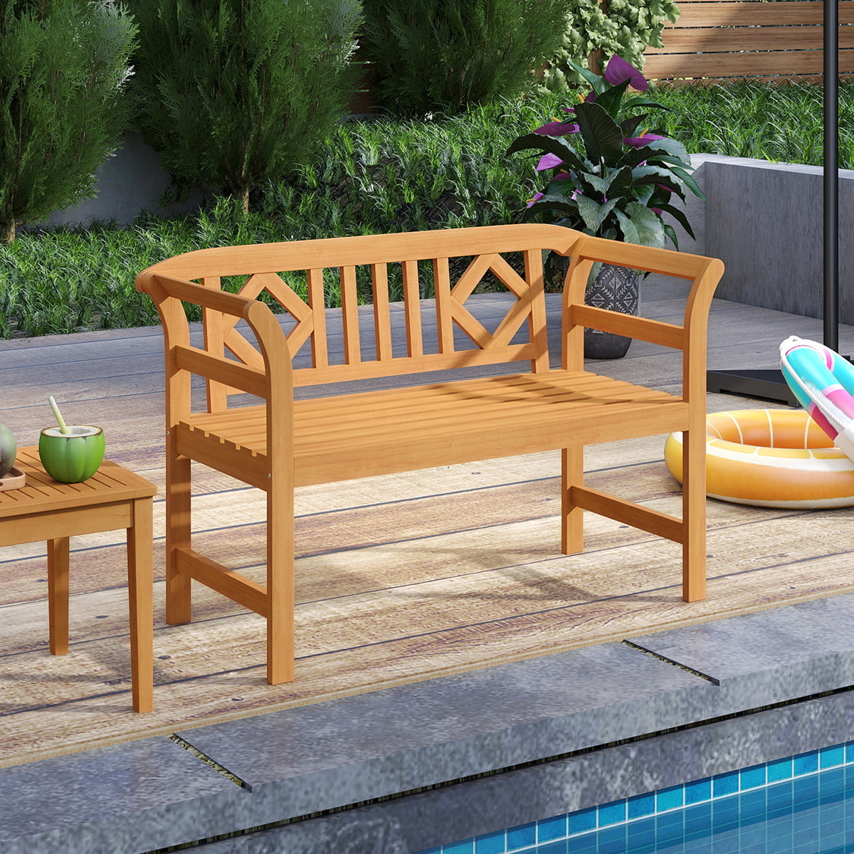 Acacia Wood 2-Person Patio Loveseat with Armrests - 40 Inch