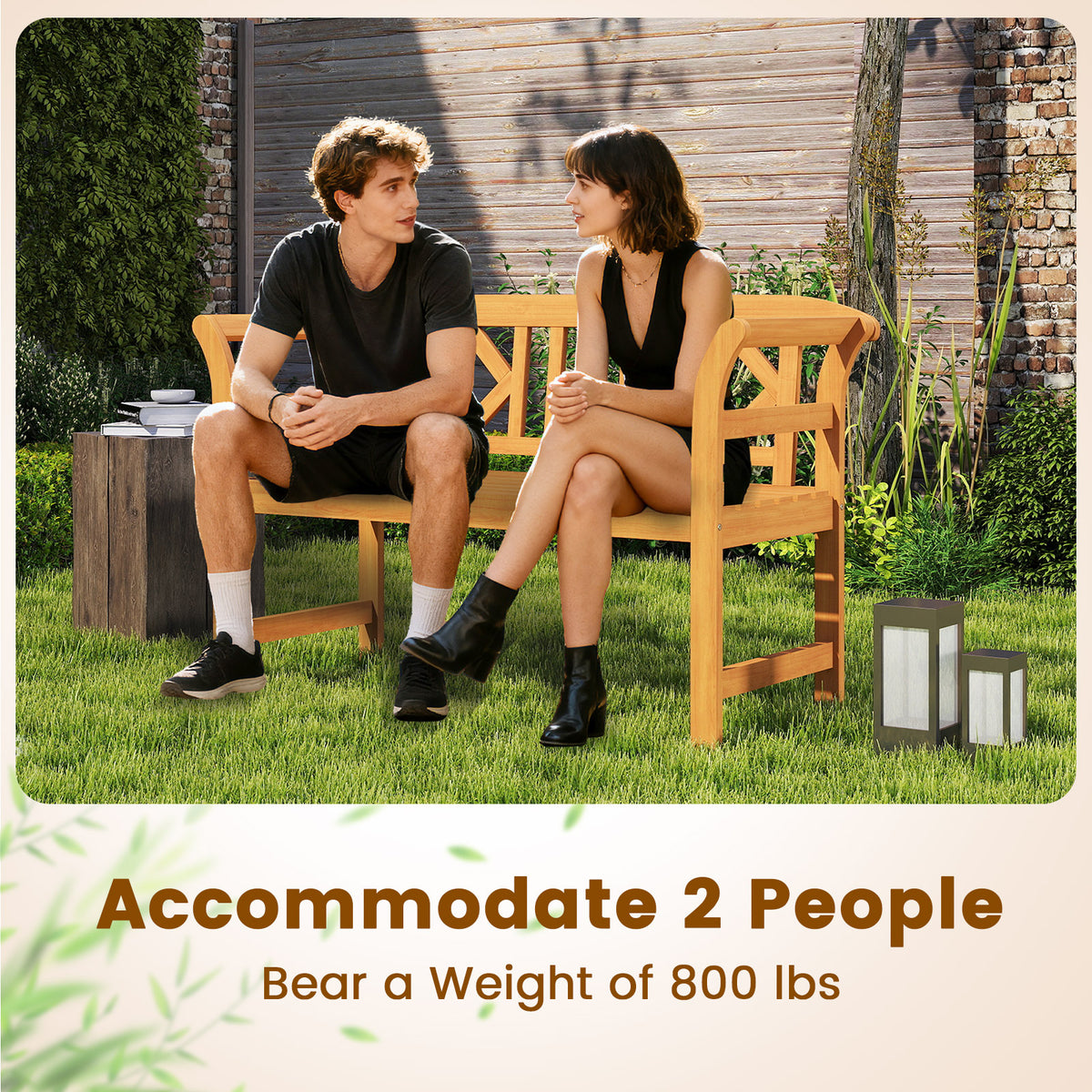 Acacia Wood 2-Person Patio Loveseat with Armrests - 40 Inch