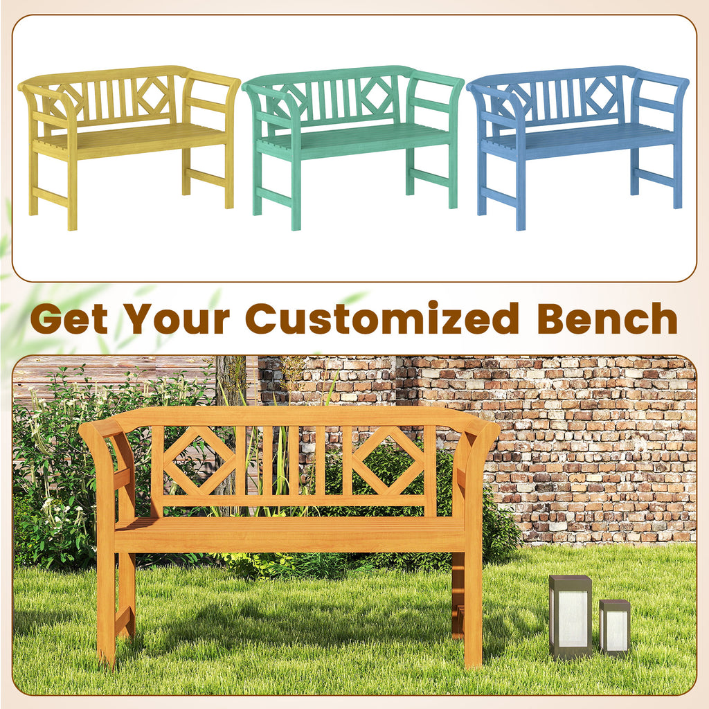 Acacia Wood 2-Person Patio Loveseat with Armrests - 40 Inch