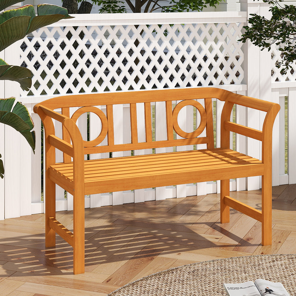 Acacia Wood 2-Person Patio Loveseat with Backrest and Armrests for