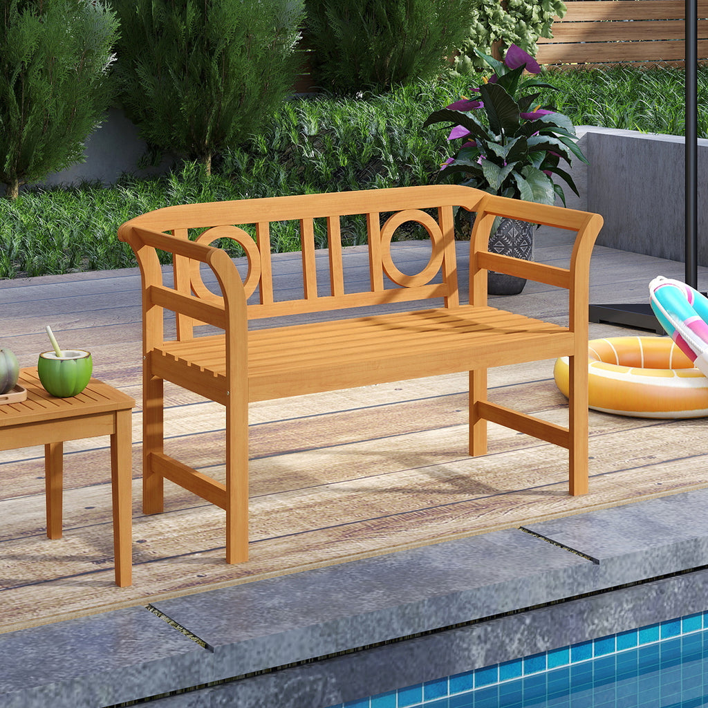 Acacia Wood 2-Person Patio Loveseat with Backrest and Armrests for