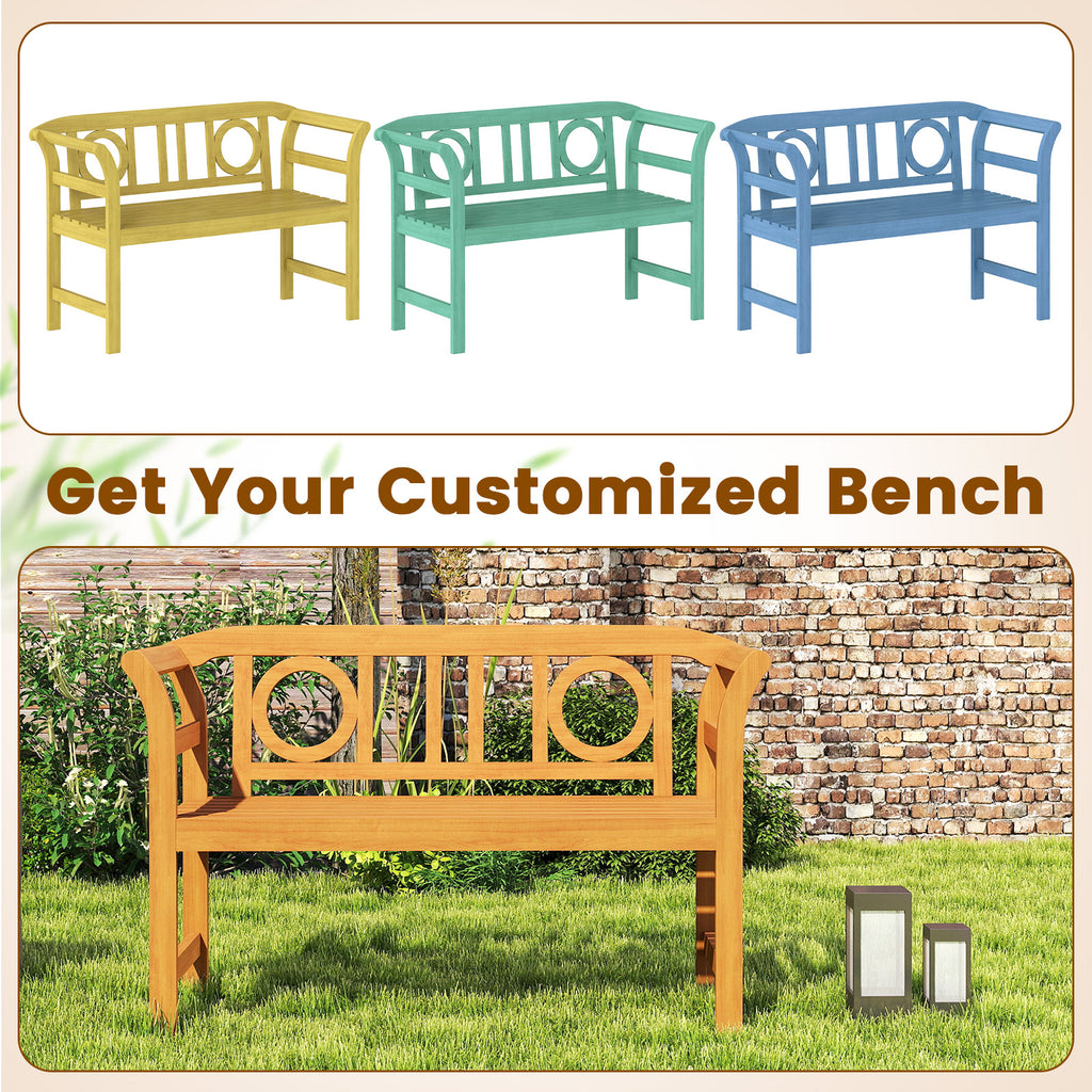 Acacia Wood 2-Person Patio Loveseat with Backrest and Armrests for