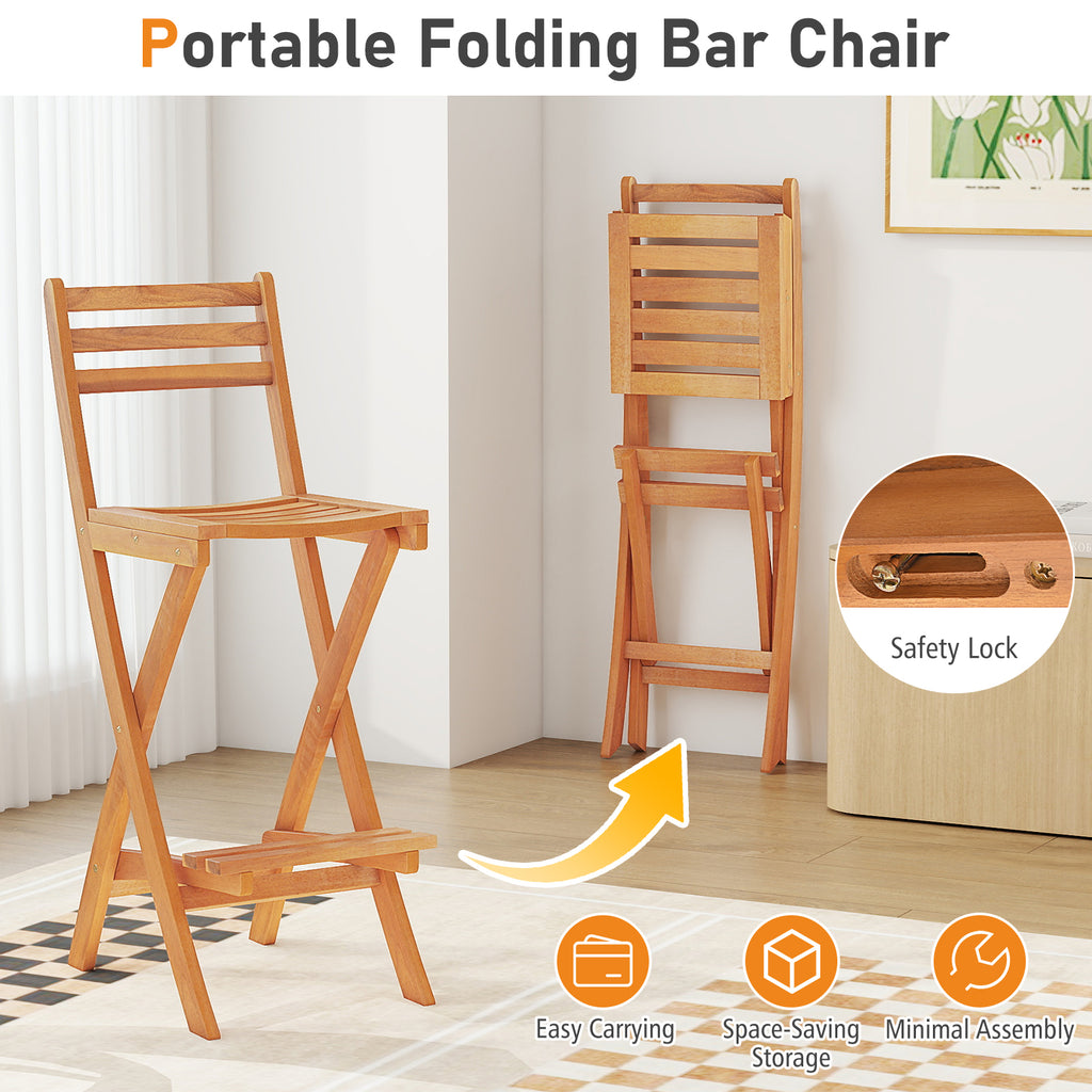 Acacia Wood Bar Height Chair with Backrest and Footrest for Backyard
