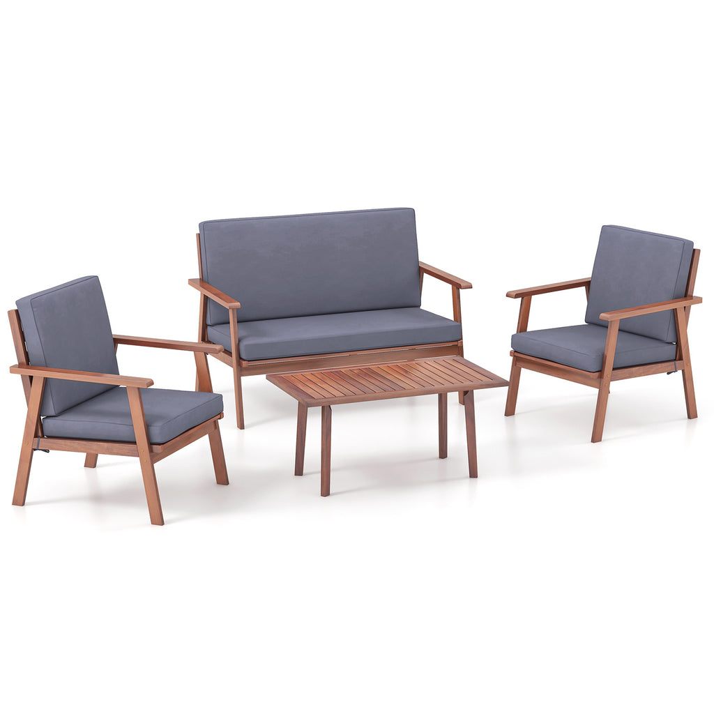 4-Piece Outdoor Acacia Wood Conversation Set - Gray