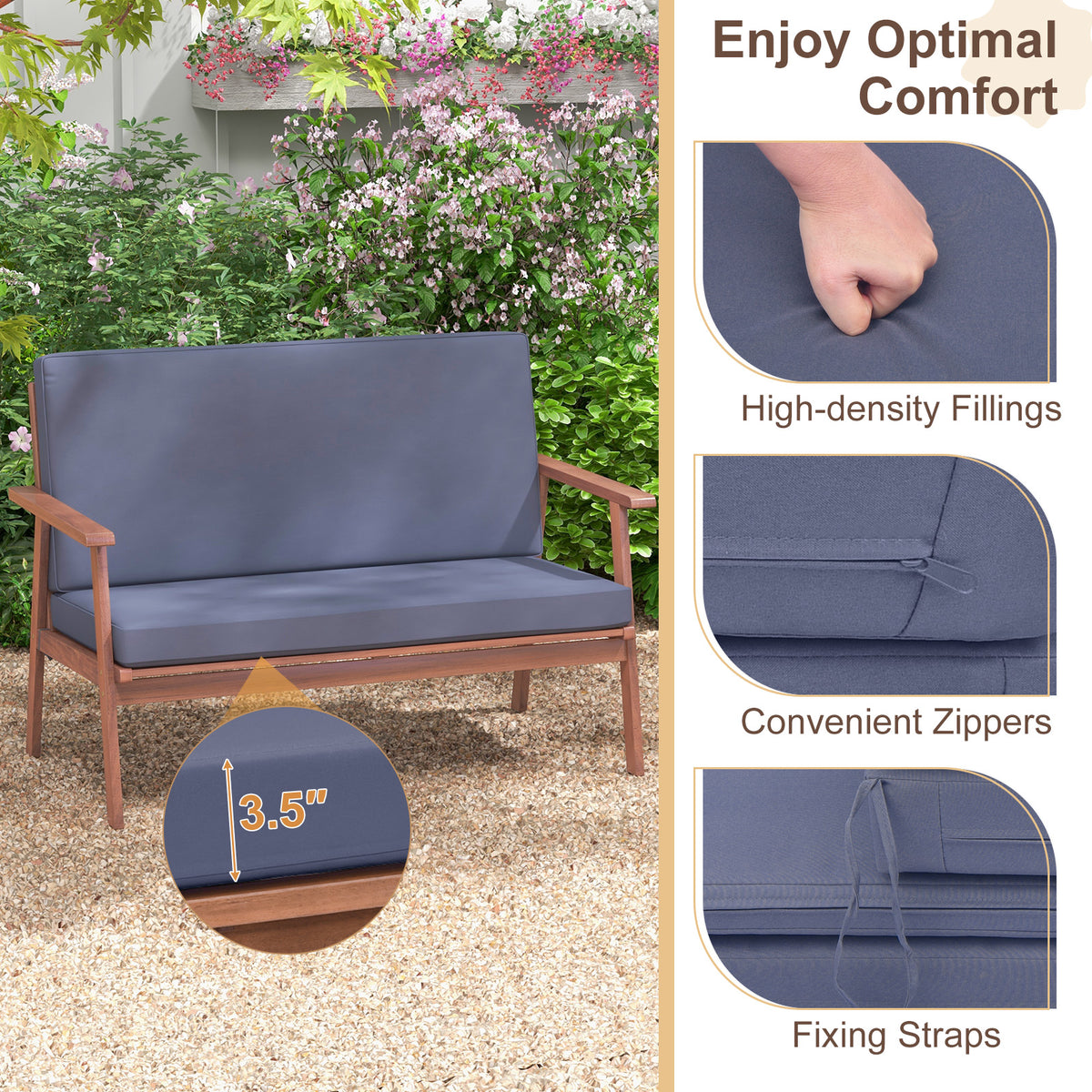 4 Piece Outdoor Acacia Wood Conversation Set with Soft Seat and Back