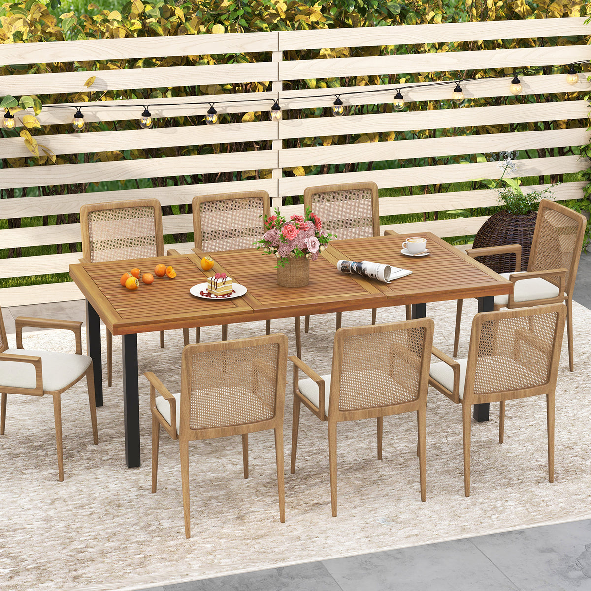 79 Inch Acacia Wood Dining Table 8-Person Patio with 1.9 Umbrella