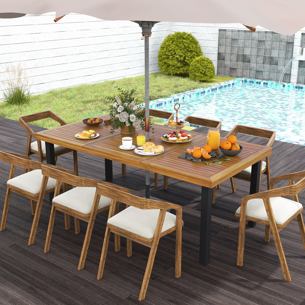 79 Inch Acacia Wood Dining Table 8-Person Patio with 1.9 Umbrella
