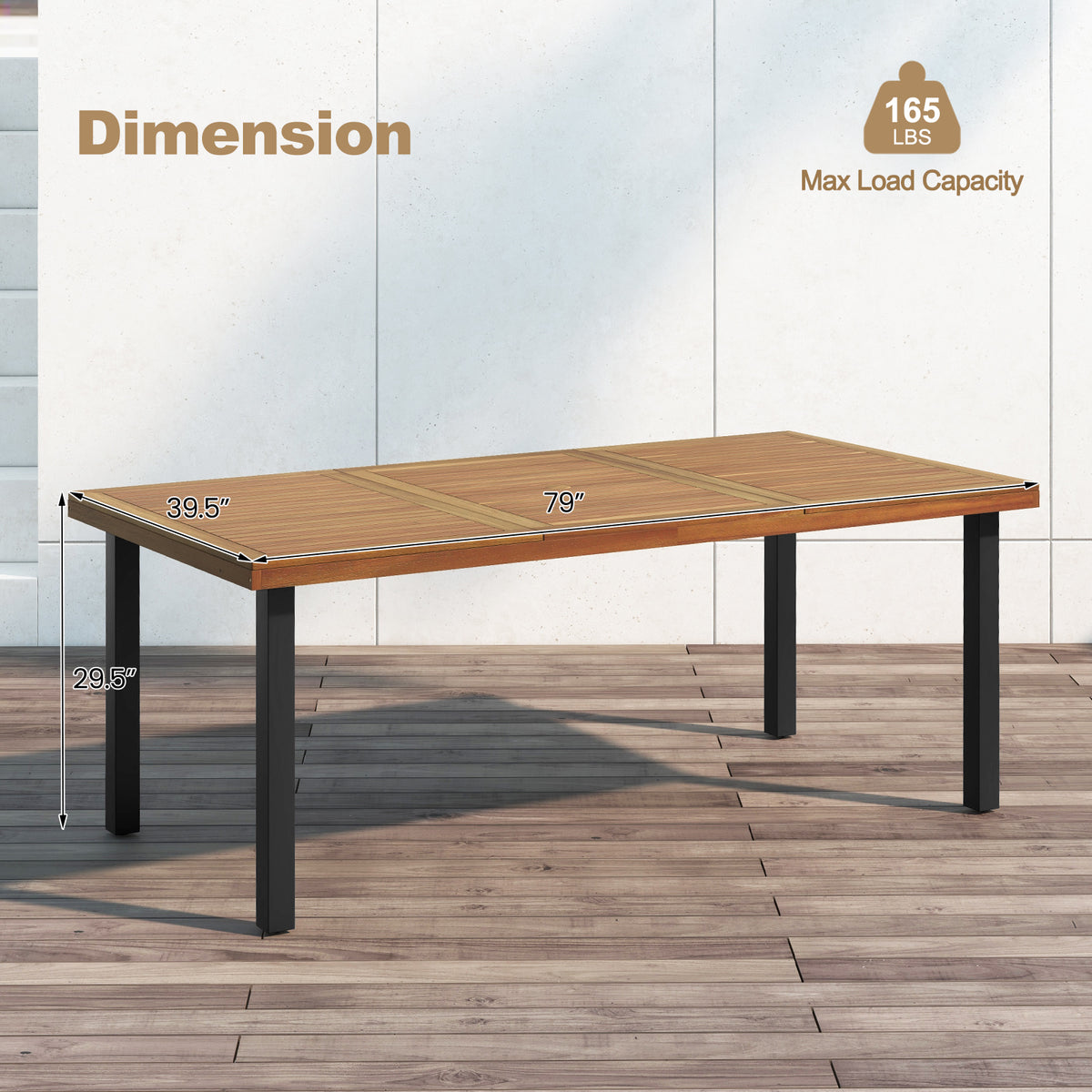 79 Inch Acacia Wood Dining Table 8-Person Patio with 1.9 Umbrella
