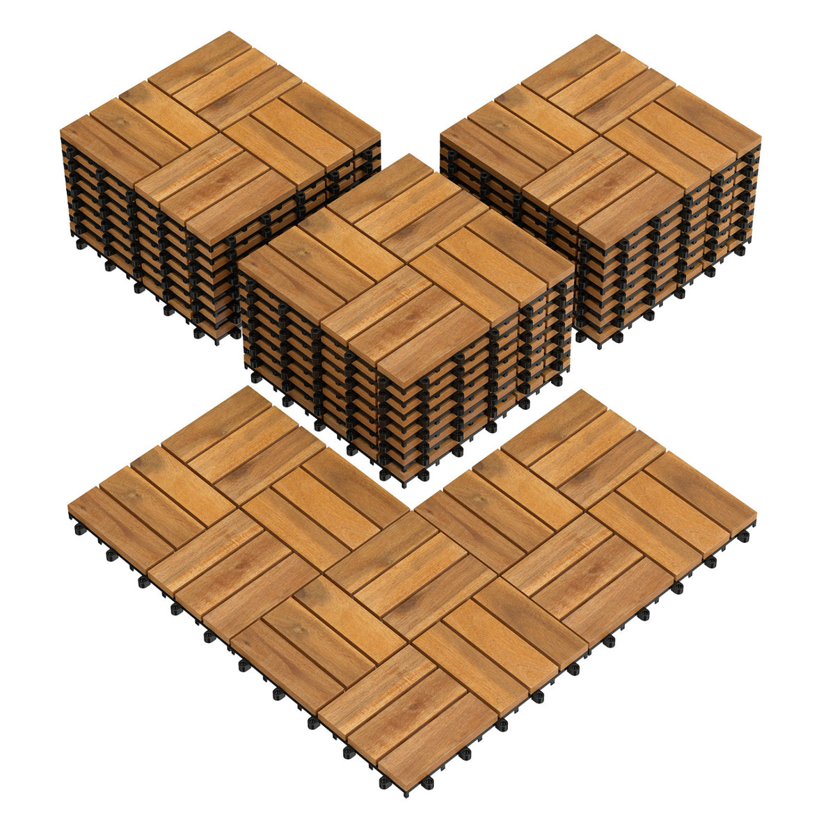 Acacia Wood Interlocking Deck Tiles - Golden Teak, 12x12 Inch, 54 Pieces
