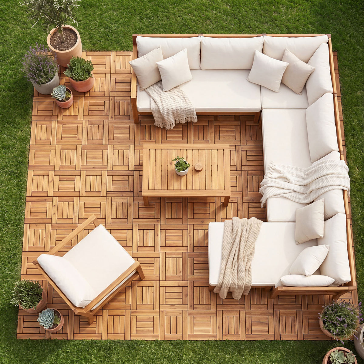 Golden Teak Frame 27 Pcs 12x12 Indoor Outdoor Floor Tiles for Patio Balcony