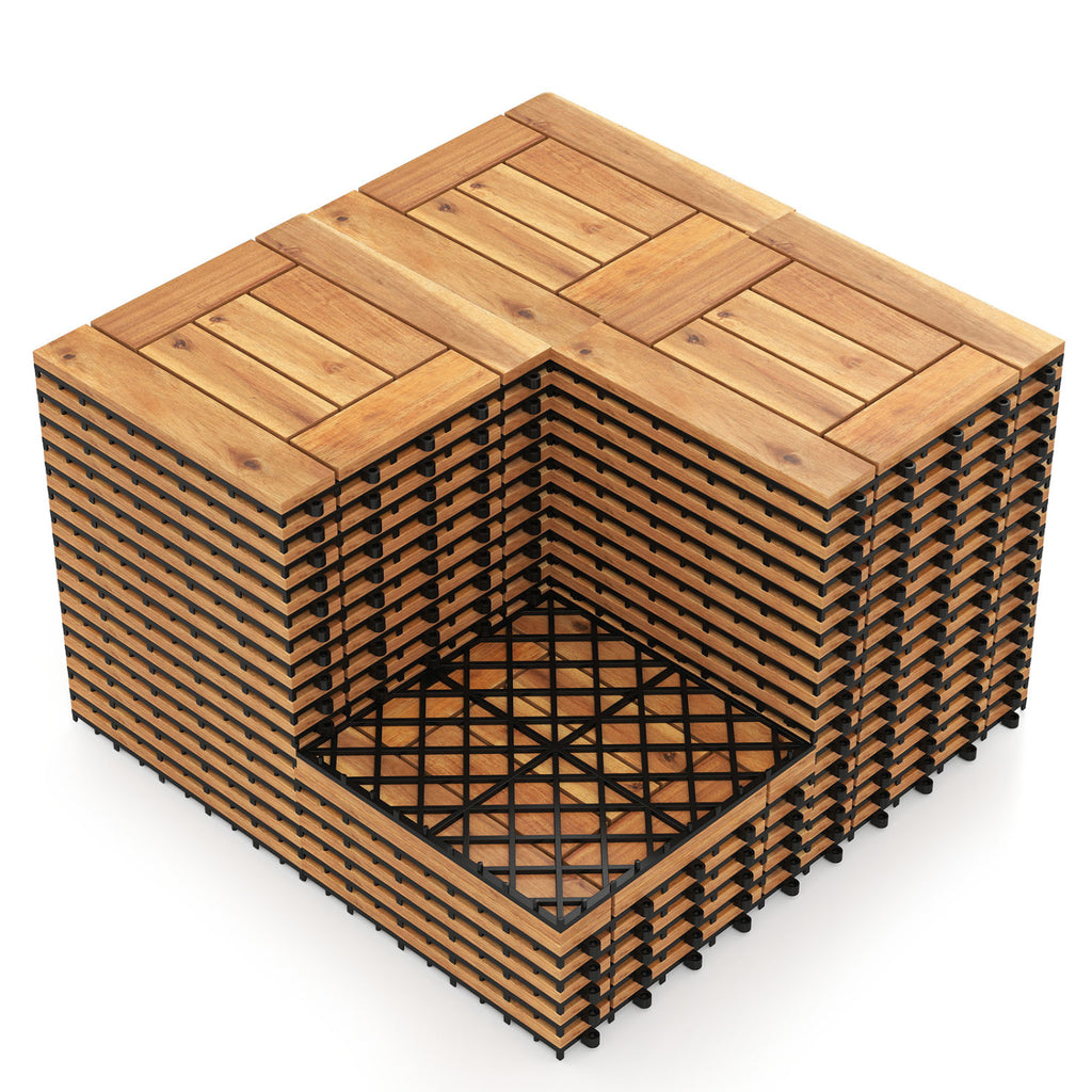 Acacia Wood Interlocking Deck Tiles for Patio Balcony Backyard Porch Poolside - Golden Teak Frame 54 Pieces