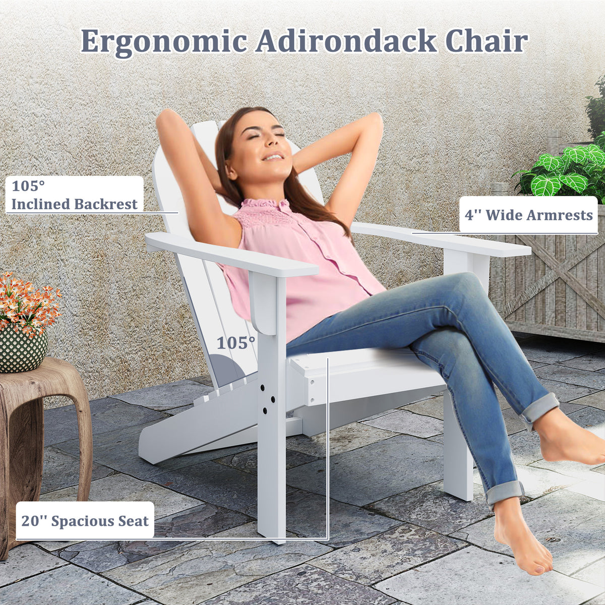 Acacia Wood Lounge Patio Adirondack Chair with Inclined Seat