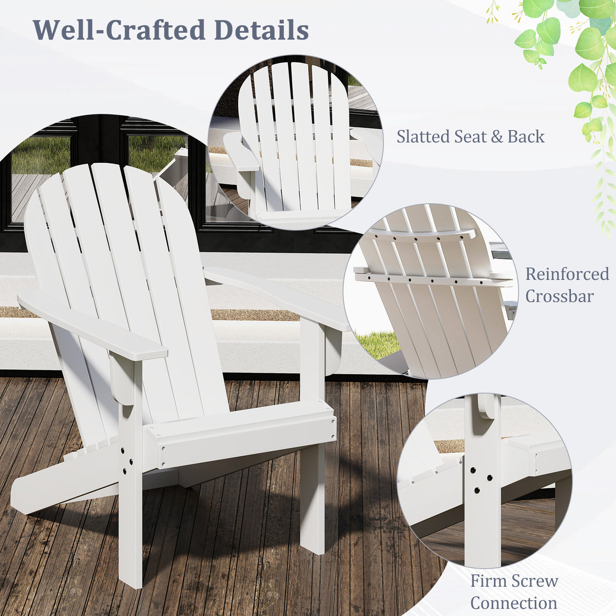 Acacia Wood Lounge Patio Adirondack Chair with Inclined Seat