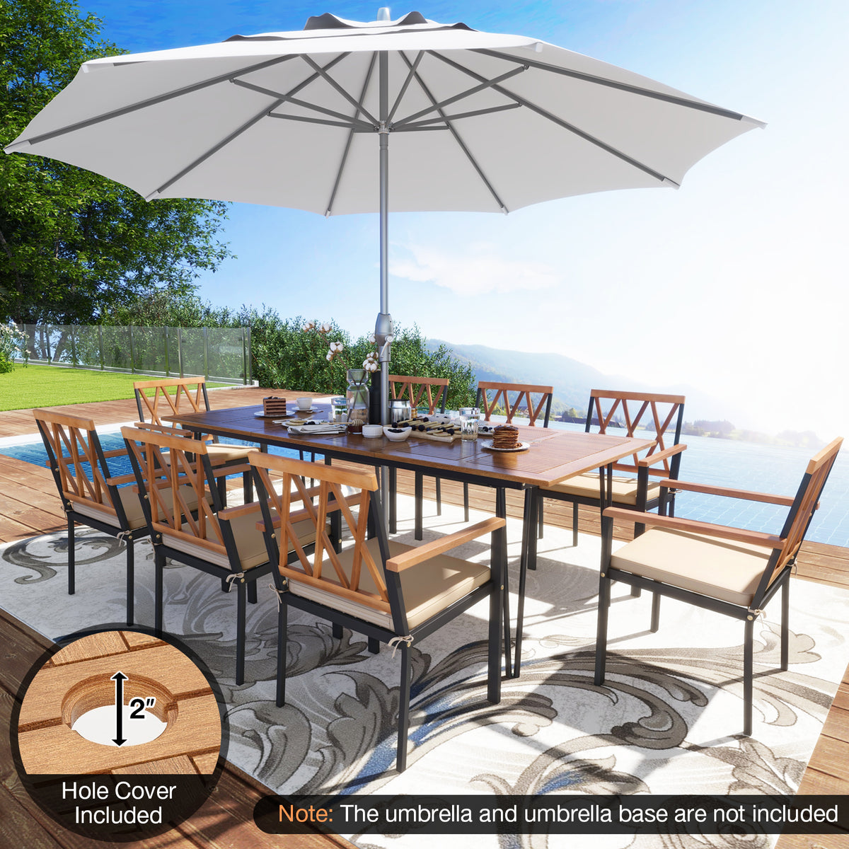Acacia Wood Outdoor Furniture Set 9 Pieces Patio Dining with 8 Chairs