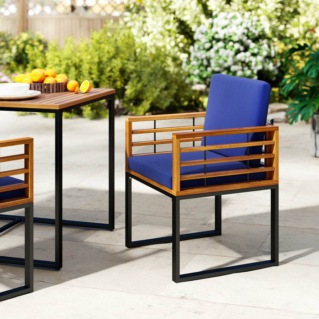 Acacia Wood Outdoor Dining Chairs Set of 2 with Cushions - Navy