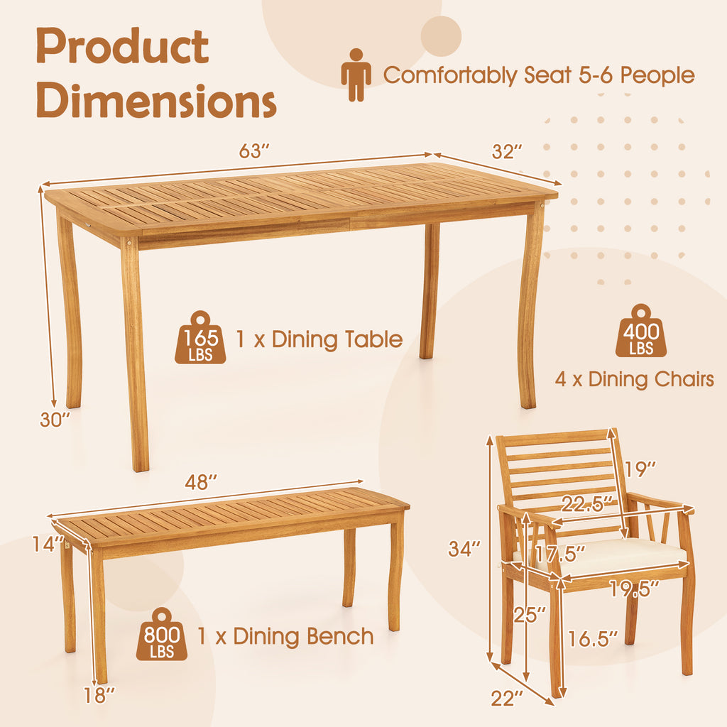 Acacia Wood 6-Piece Outdoor Dining Set with Umbrella Hole – Style 1