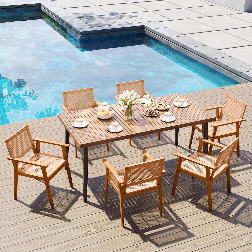PE Rattan Patio Dining Chairs Set of 2 with Acacia Wood