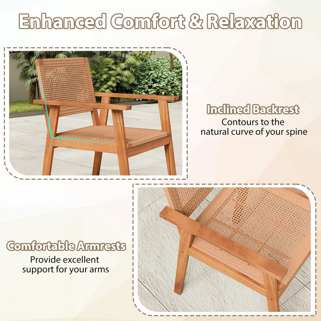 PE Rattan Patio Dining Chairs Set of 2 with Acacia Wood