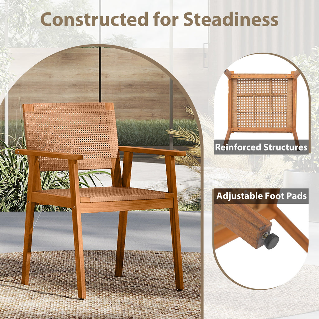 PE Rattan Patio Dining Chairs Set of 2 with Acacia Wood