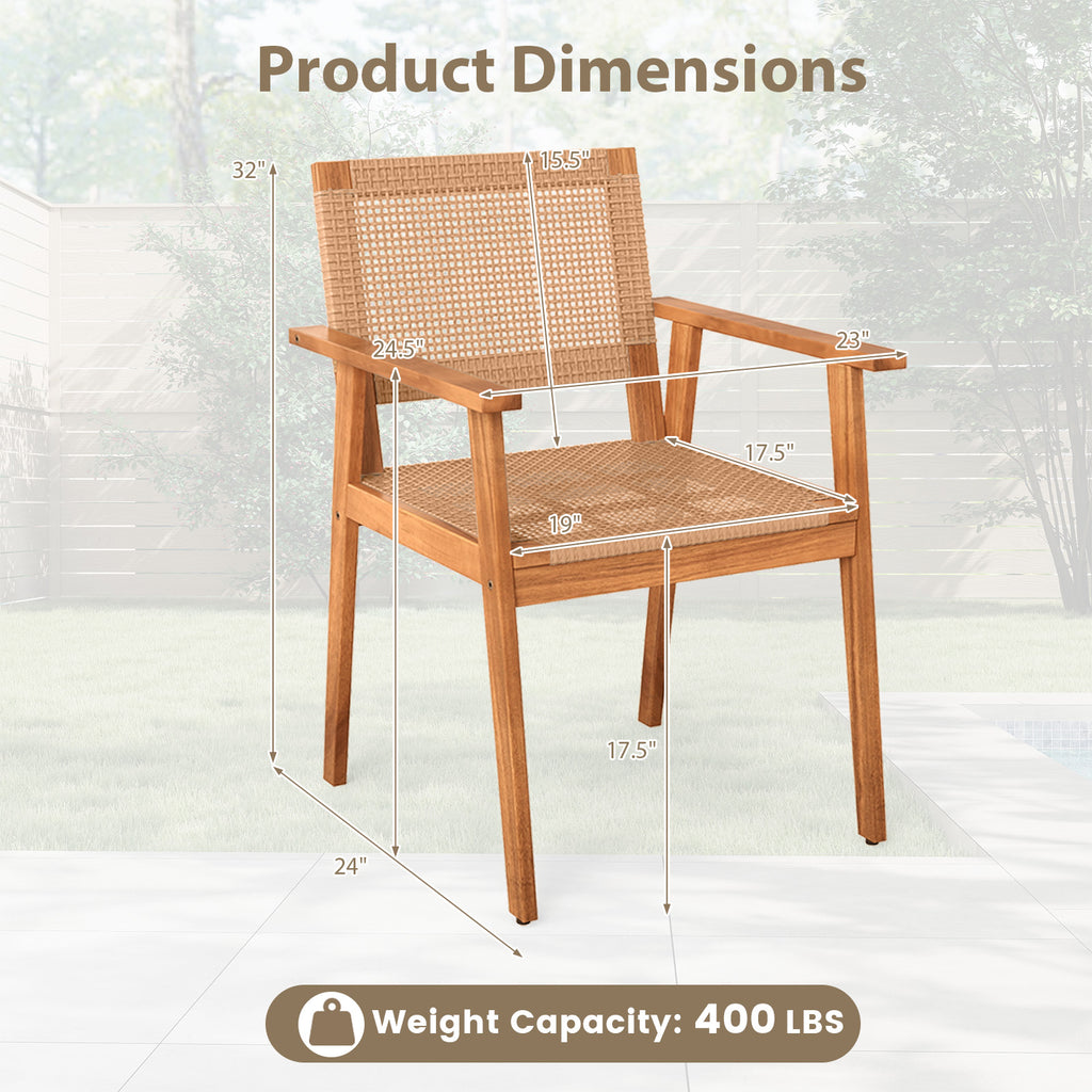 PE Rattan Patio Dining Chairs Set of 2 with Acacia Wood