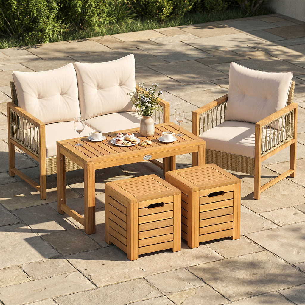 Acacia Wood Outdoor Coffee Table with 2 Stools Set