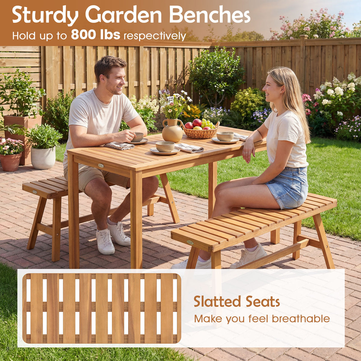 Acacia Wood Outdoor Garden Bench 42 Inch, Set of 1