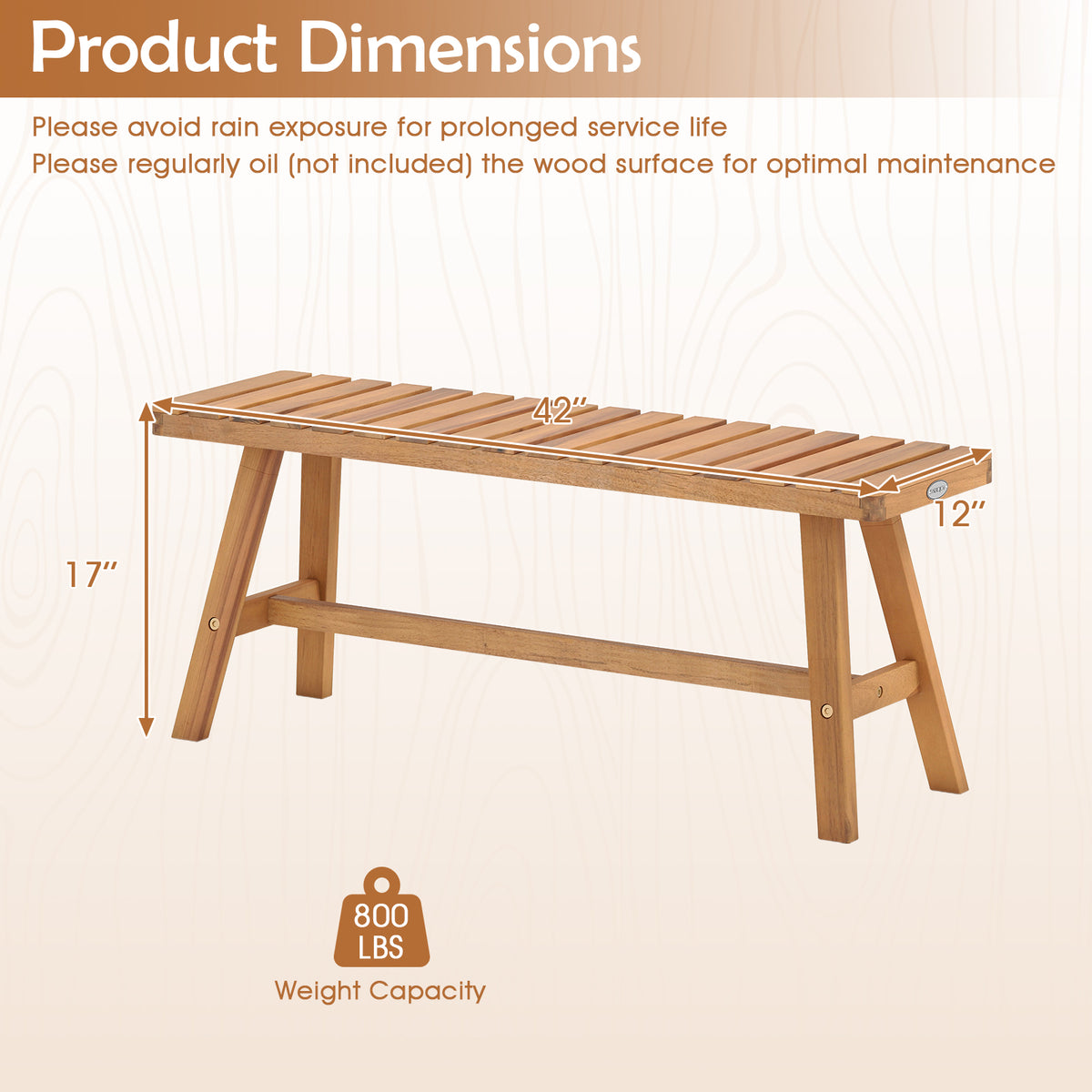 Acacia Wood Outdoor Garden Bench 42 Inch, Set of 1