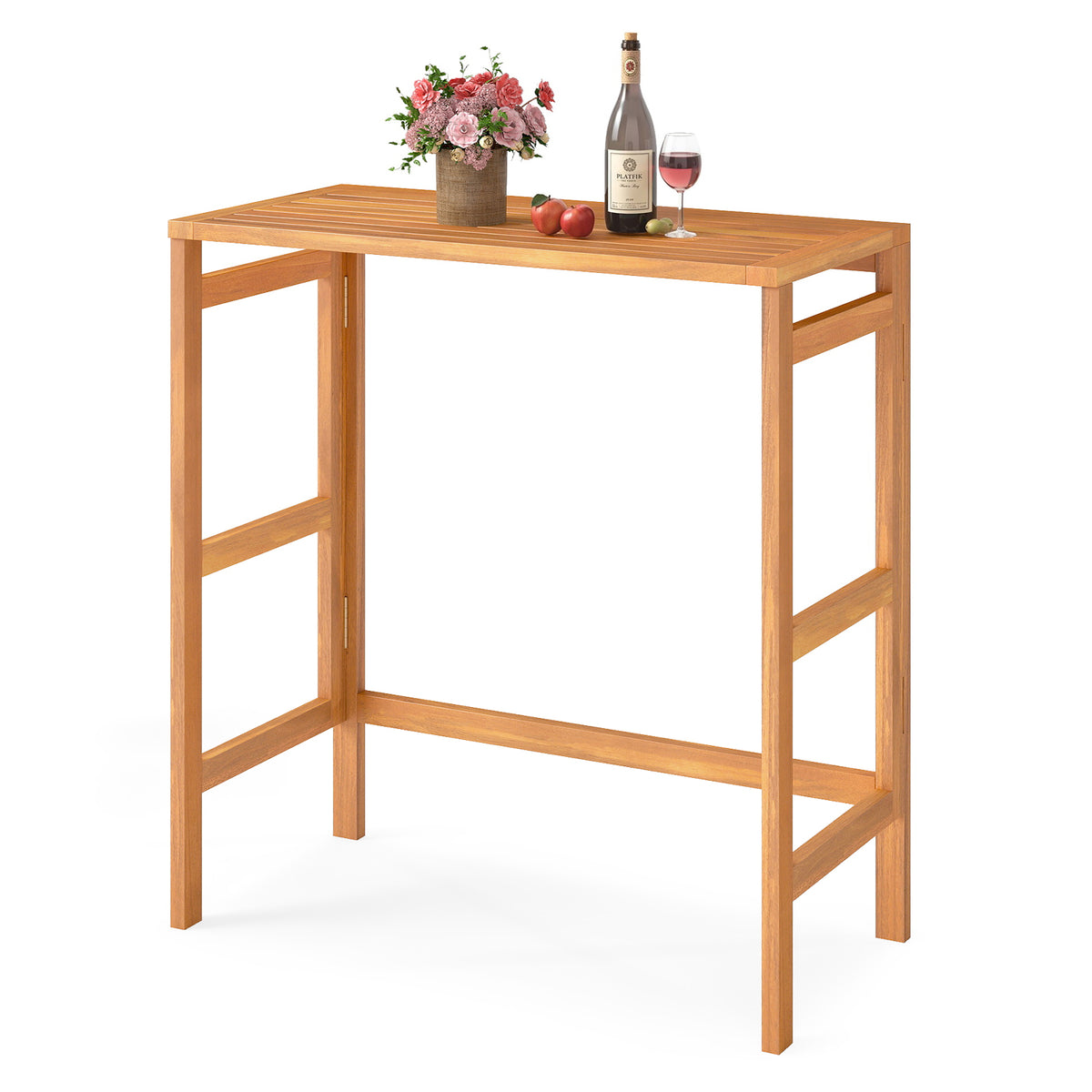 Acacia Wood Outdoor Bar Table - Foldable Slatted Top