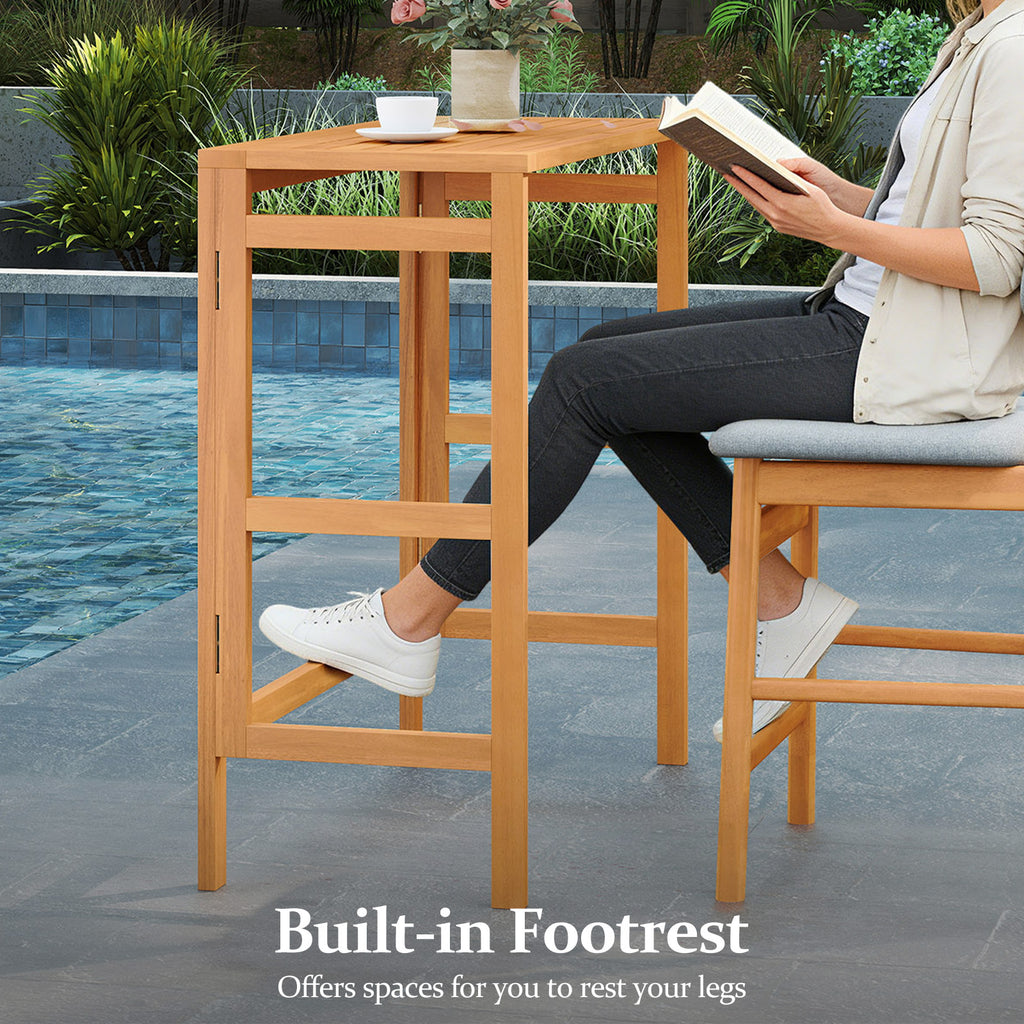 Acacia Wood Outdoor Bar Table - Foldable Slatted Top