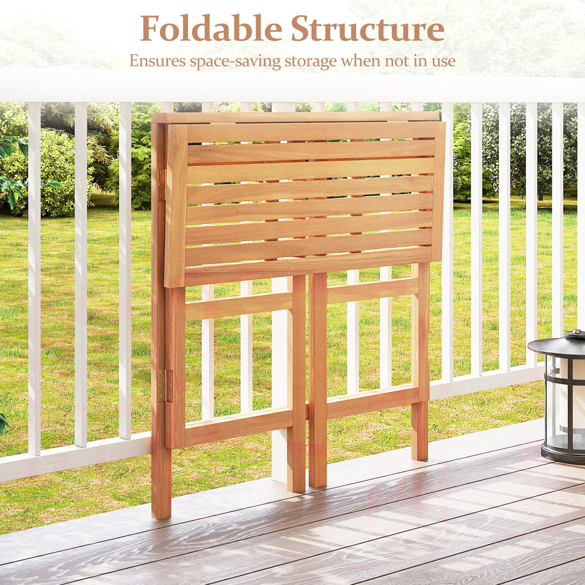 Acacia Wood Outdoor Bar Table - Foldable Slatted Top