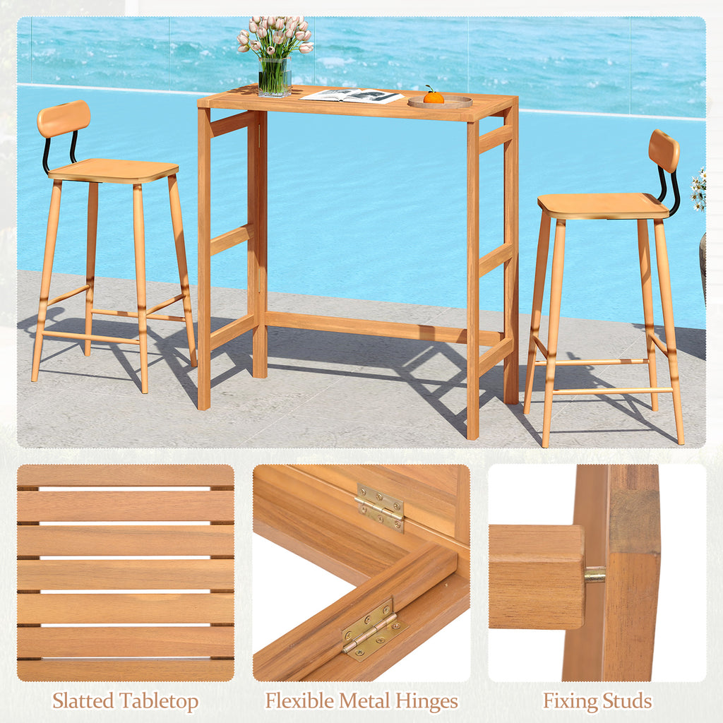 Acacia Wood Outdoor Bar Table - Foldable Slatted Top