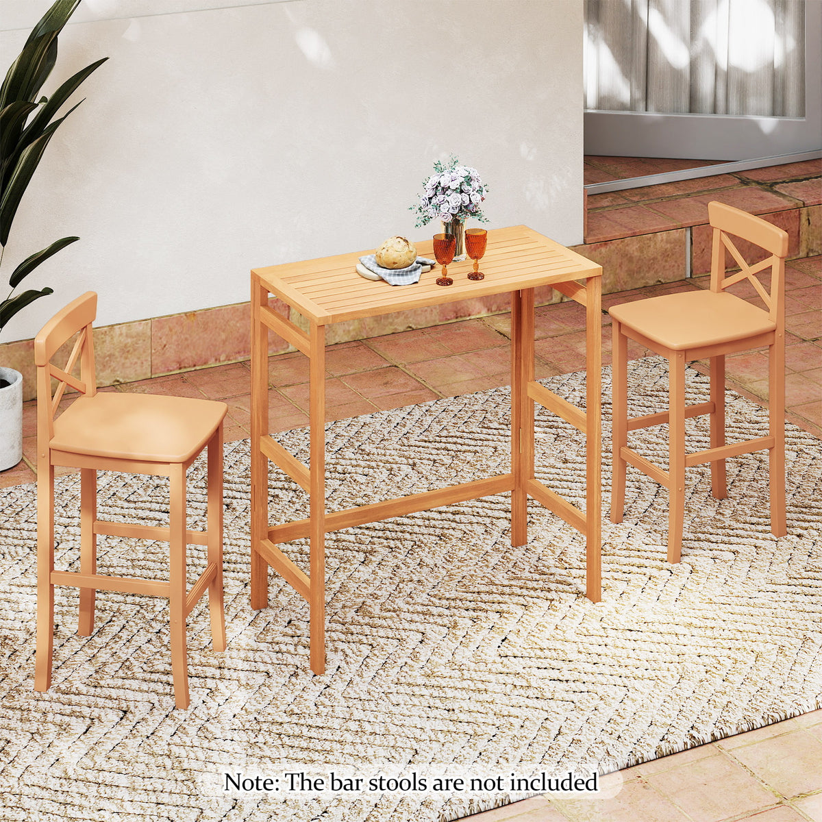 Acacia Wood Outdoor Bar Table - Foldable Slatted Top