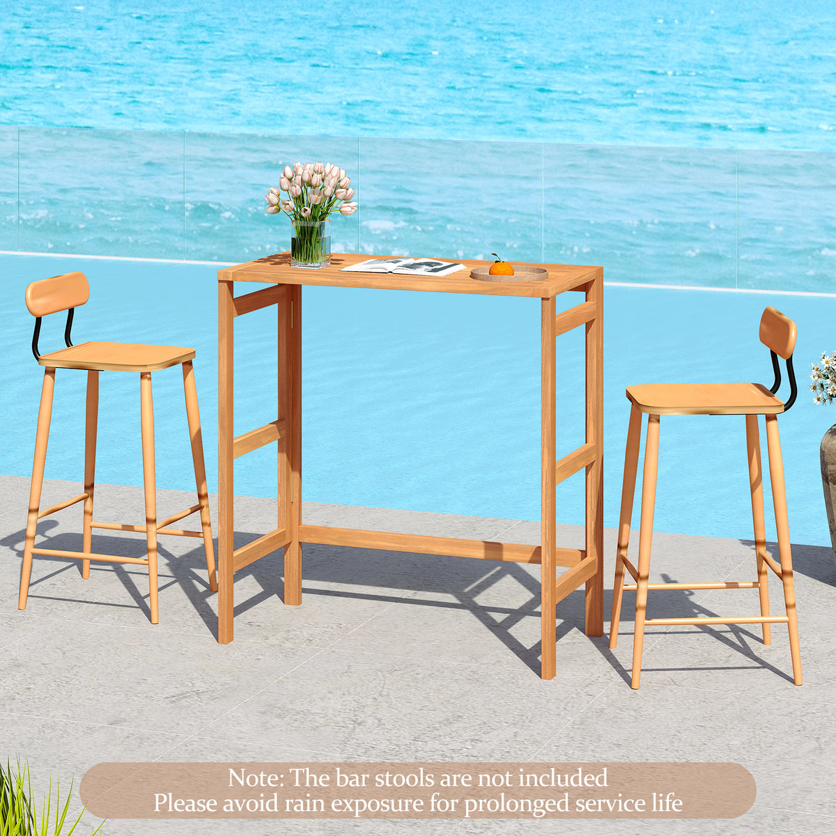 Acacia Wood Outdoor Bar Table - Foldable Slatted Top