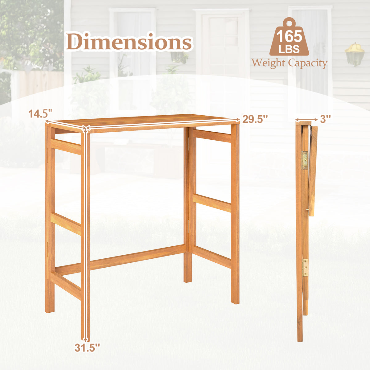 Acacia Wood Outdoor Bar Table - Foldable Slatted Top