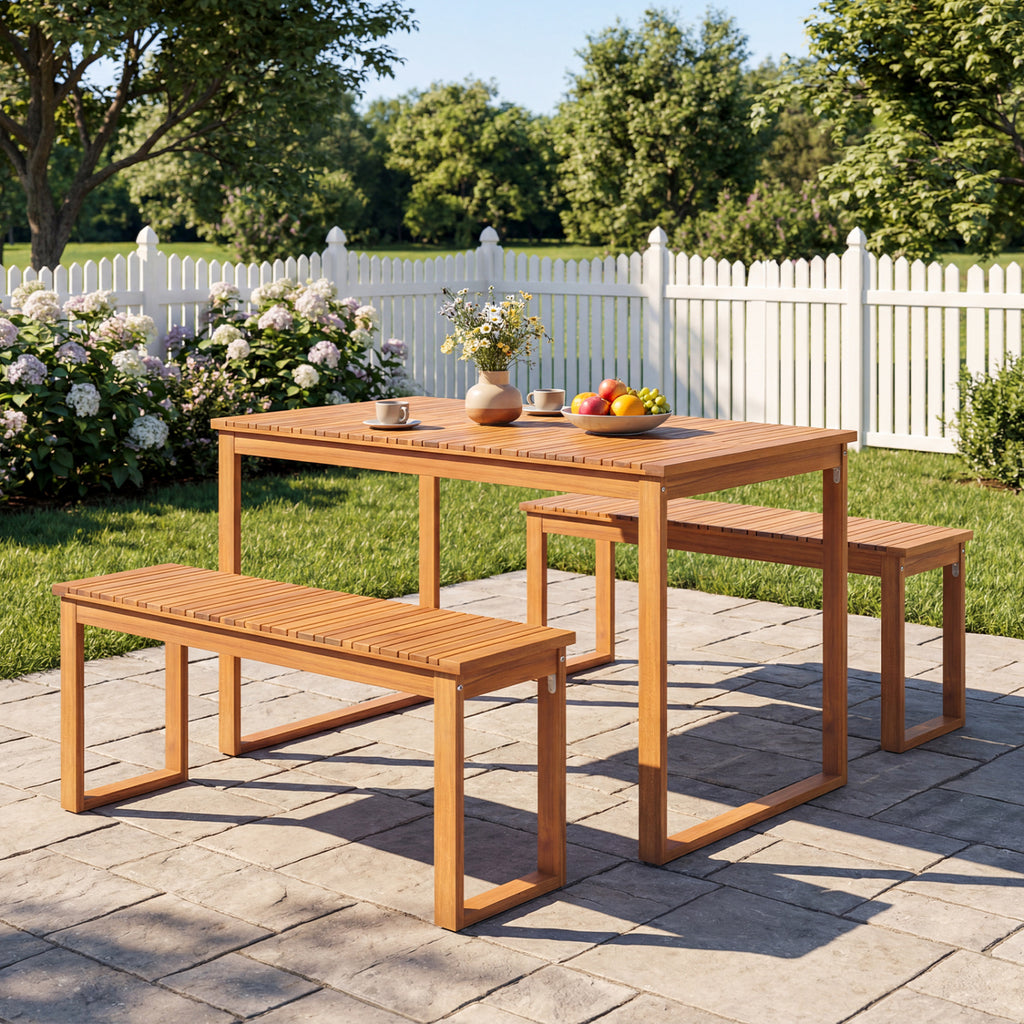 Acacia Wood Outdoor Garden Bench 43.5 Inch, Set of 1