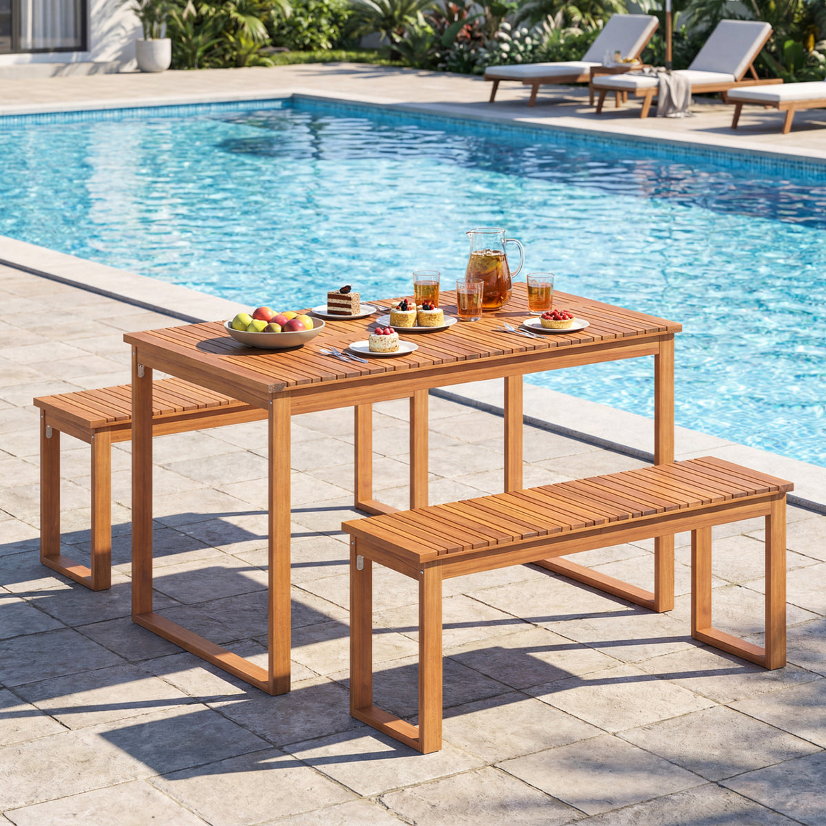 Acacia Wood Outdoor Garden Bench 43.5 Inch, Set of 1