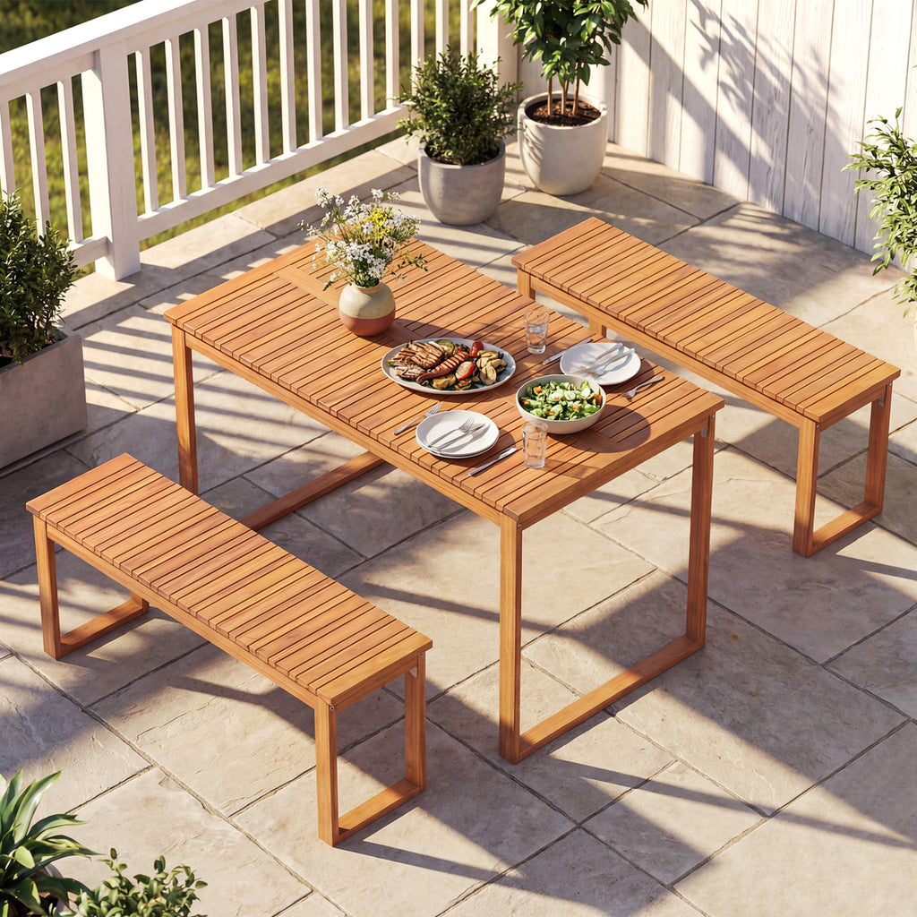 Acacia Wood Outdoor Garden Bench 43.5 Inch, Set of 1