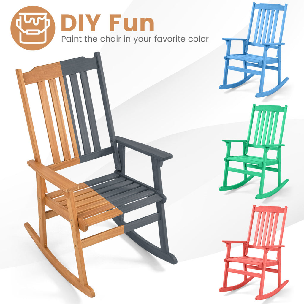 Acacia Wood Oversized Rocking Chair with High Back and Armrests for