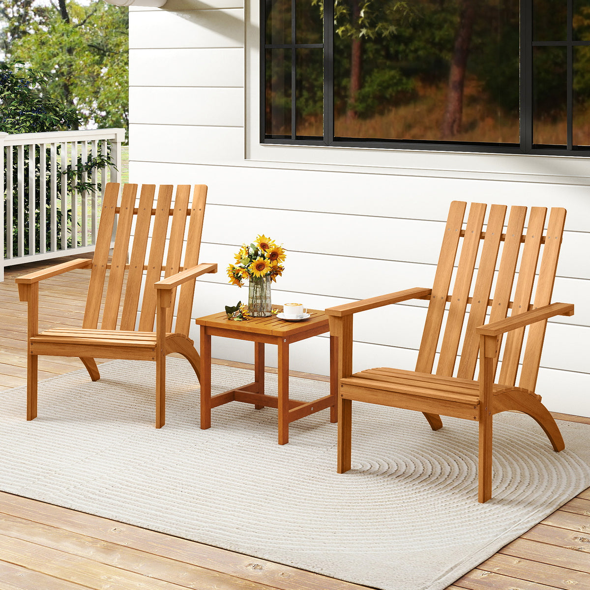 Acacia Wood Adirondack Chair with High Backrest – Natural