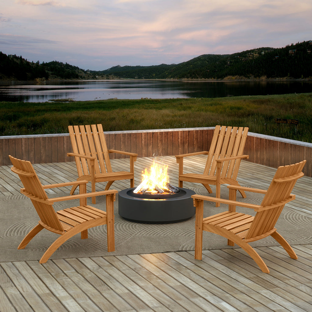 Acacia Wood Adirondack Chair with High Backrest – Natural