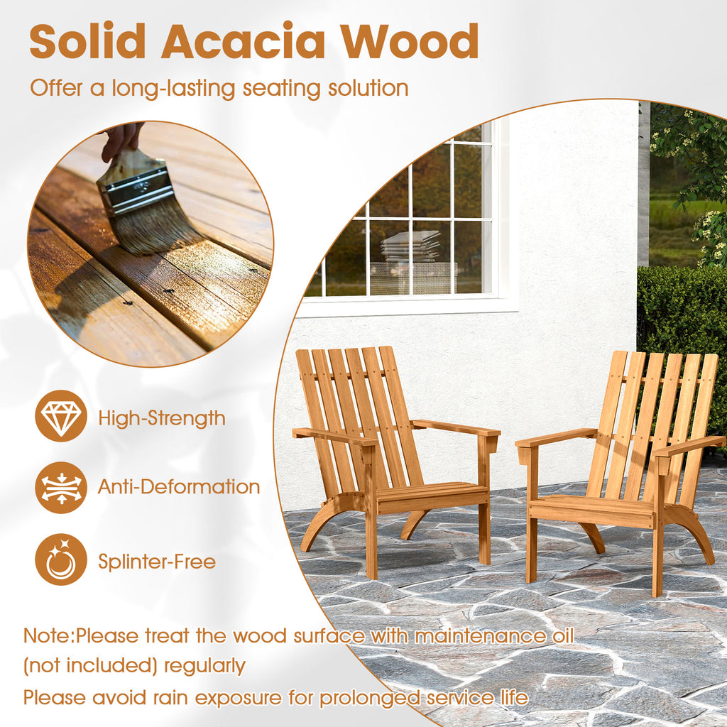 Acacia Wood Adirondack Chair with High Backrest – Natural